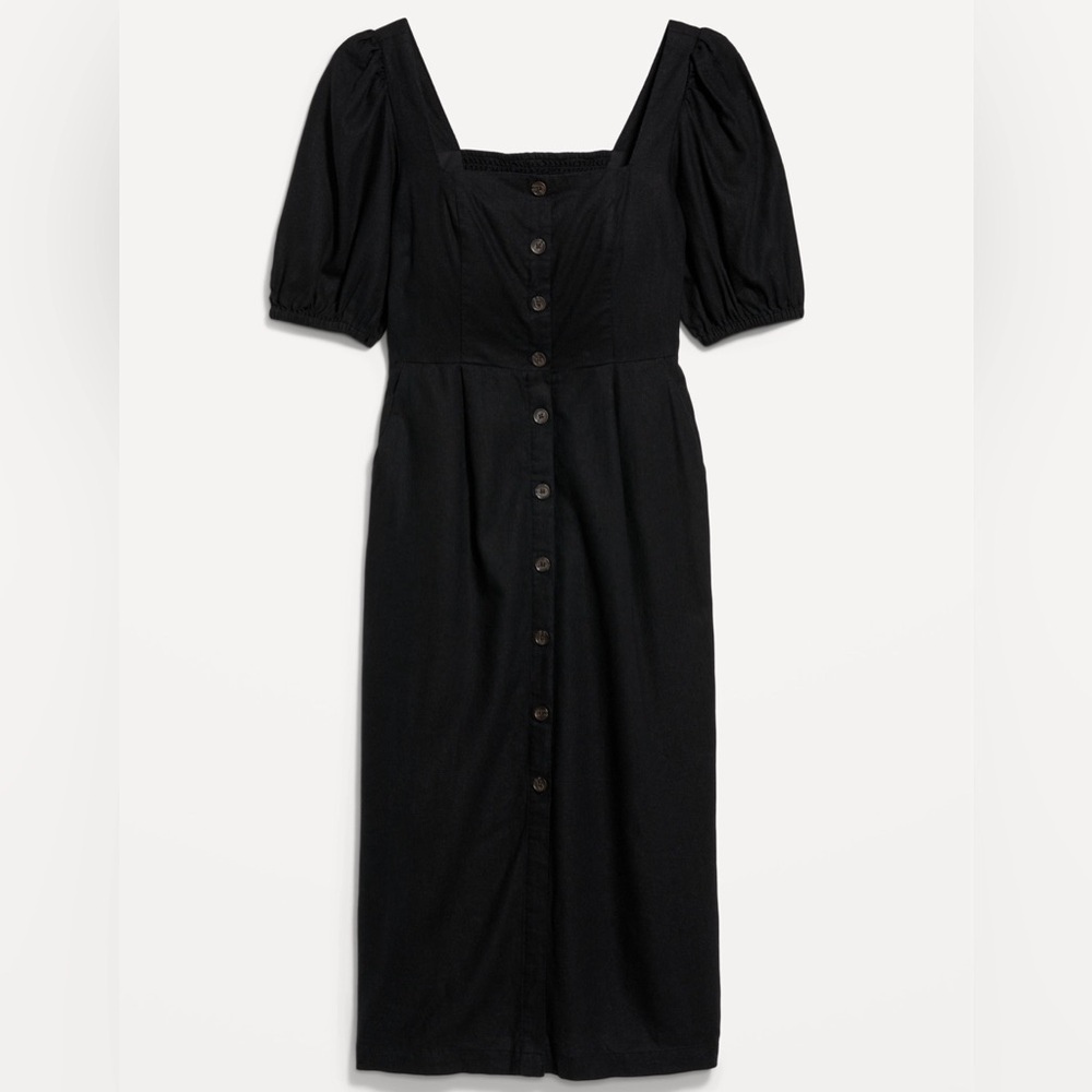 NWOT Old Navy Black Midi Puff Sleeve Dress - Picture 8 of 10